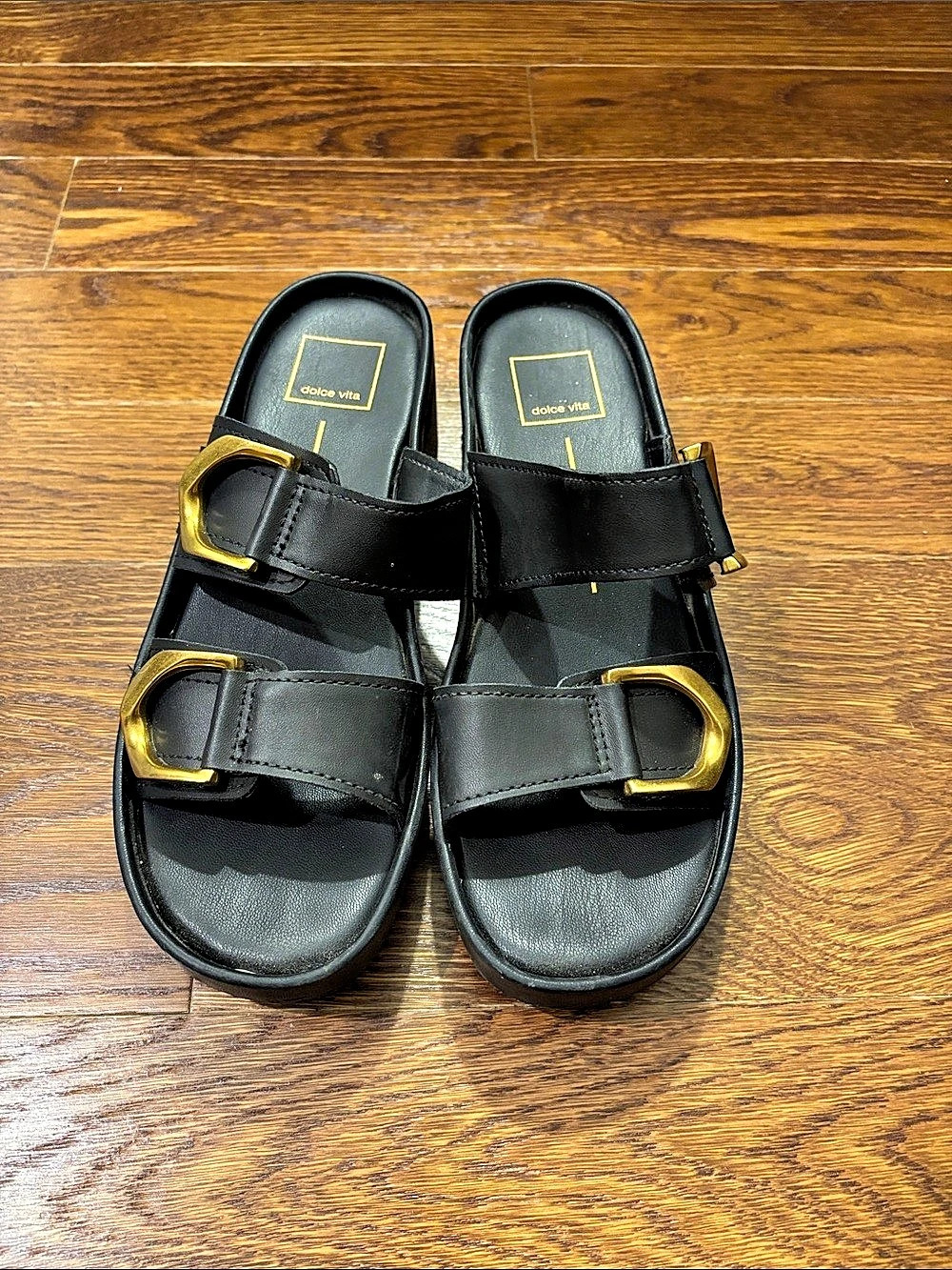 Dolce Vita Black w/ Gold Buckle Platform Sandals